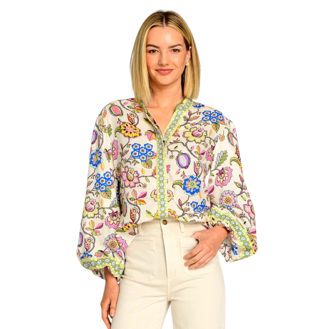 Elizabeth James Emily Top Spring Flower Ivory