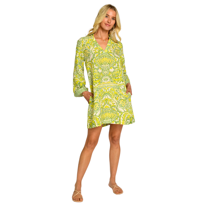 Elizabeth James Taylor Dress Damask Limeade
