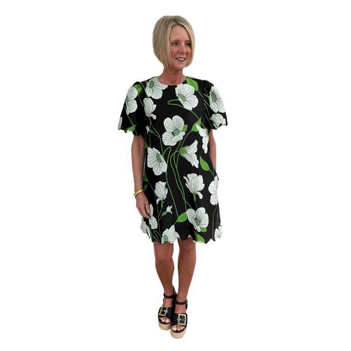Finley Floral Jacquard Scalloped Dress