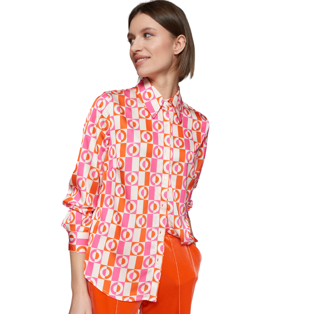 Vilagallo Pink/Orange Geometric Blouse