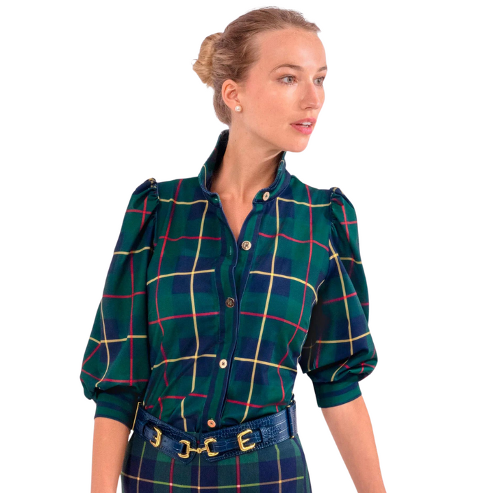 Gretchen Scott Plaid Puff Sleeve Top