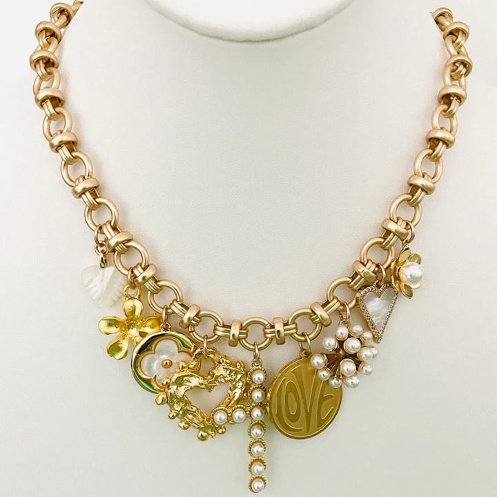 Knotty Bling Multi Charm Pearl Resort Necklace