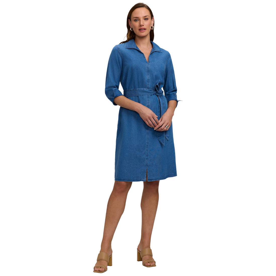Foxcroft Agnes Tencel Denim 3/4 Sleeve Dress Medium Wash / XS Foxcroft Agnes Tencel Denim 3/4 Sleeve Dress Medium Wash / XS