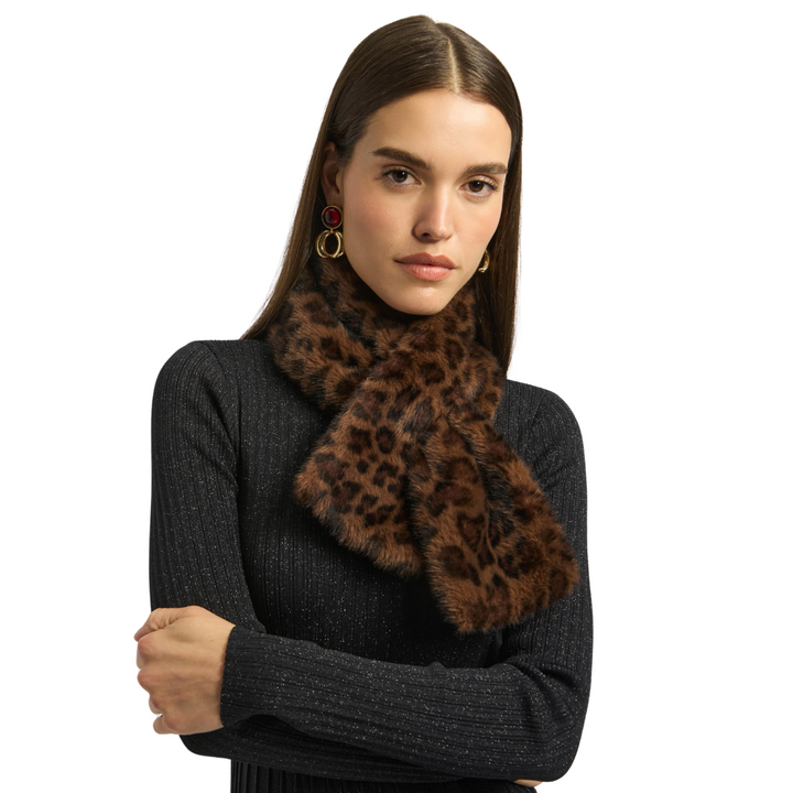 Joseph Ribkoff Faux Fur Leopard Print Pull-Through Scarf