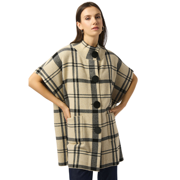 Joseph Ribkoff Jacquard Sweater Knit Plaid Poncho