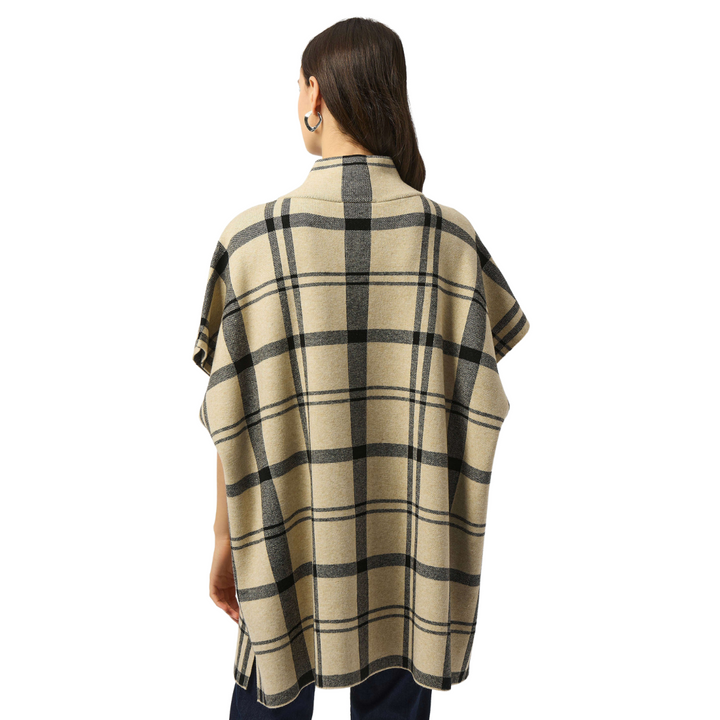 Joseph Ribkoff Jacquard Sweater Knit Plaid Poncho