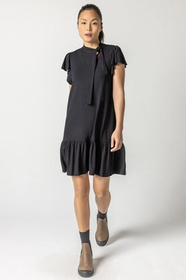 Lilla P Tie Neck Peplum Dress Black