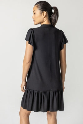 Lilla P Tie Neck Peplum Dress Black