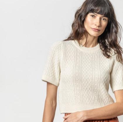 Lilla P Cropped Cable Sweater Ivory