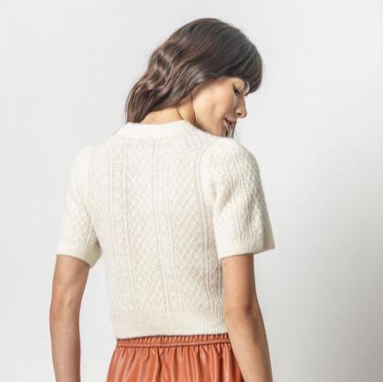 Lilla P Cropped Cable Sweater Ivory