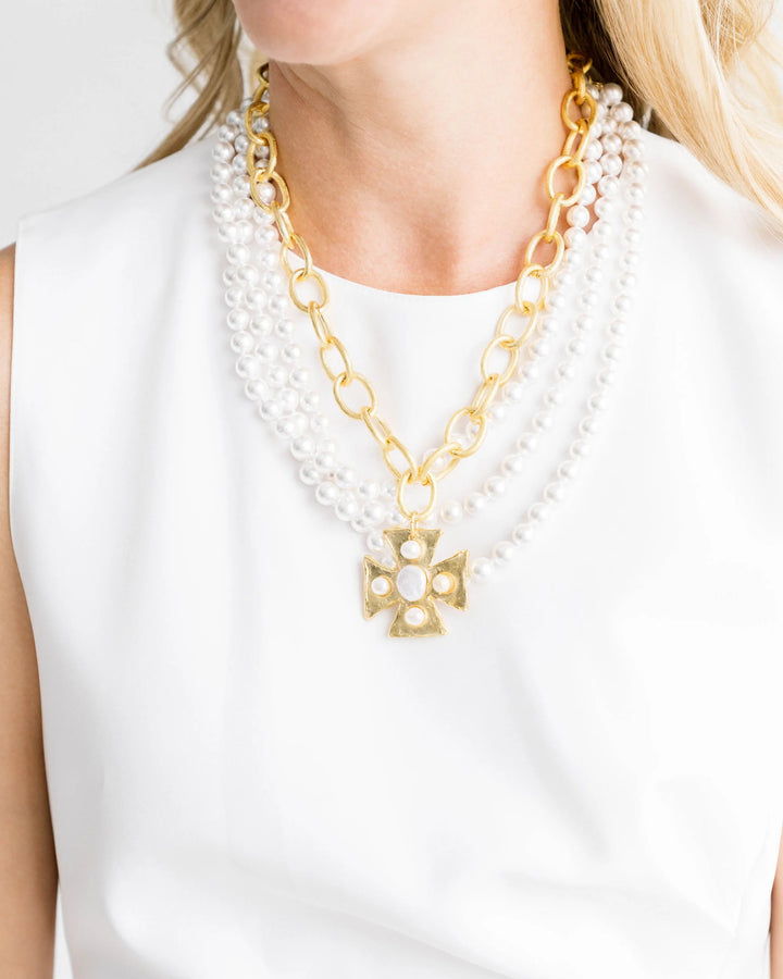 Susan Shaw Maltese Pearl Cross Strand Necklace