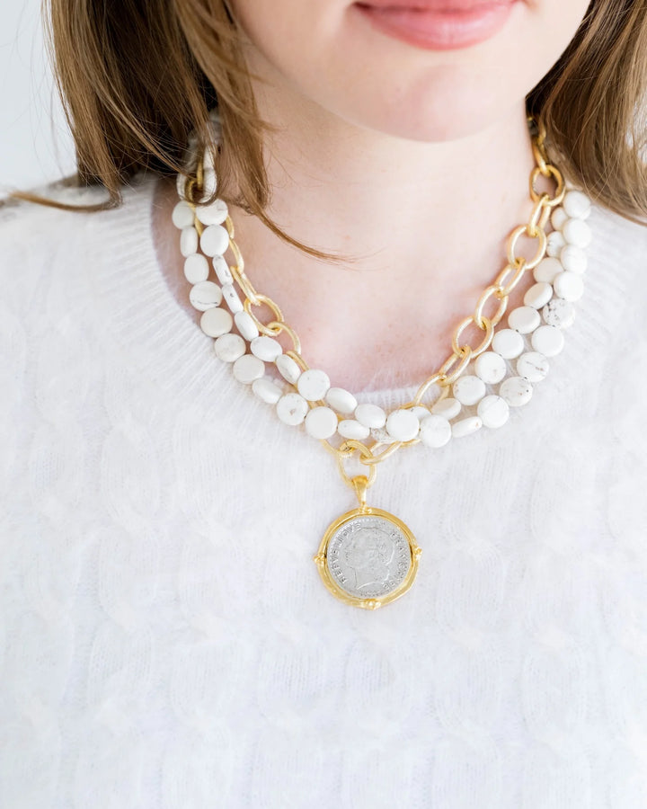 Susan Shaw Mixed Metal Coin Multi-Strand White Necklace