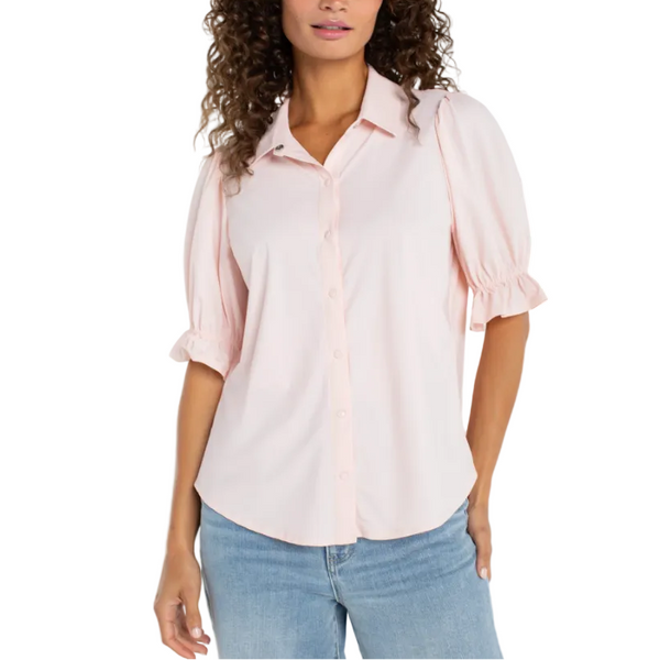 Liverpool Puff Sleeve Snap Front Shirt – Amelia's Apparel Liverpool Puff Sleeve Snap Front Shirt – Amelia's Apparel