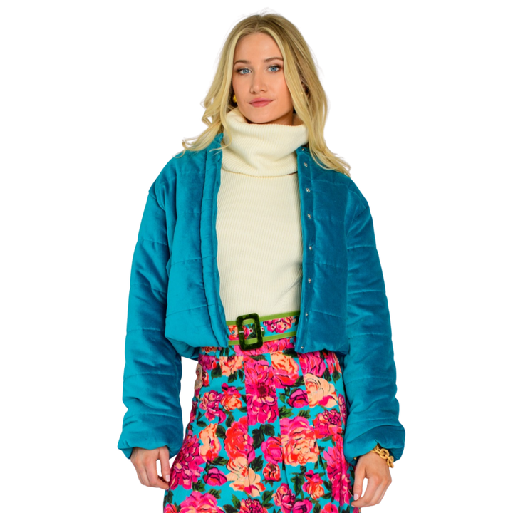 Elizabeth James Frankie Bomber Velvet Turquoise