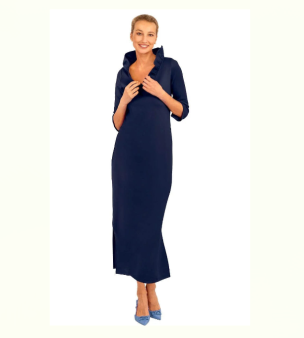 Gretchen Scott Ruffle Neck Maxi Navy