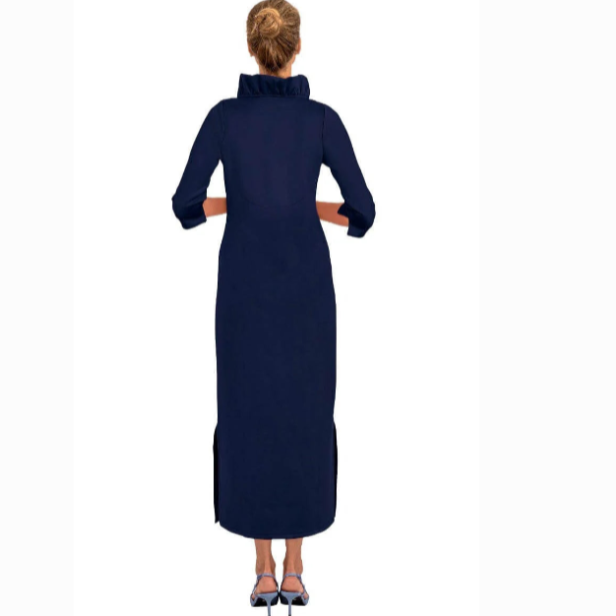 Gretchen Scott Ruffle Neck Maxi Navy