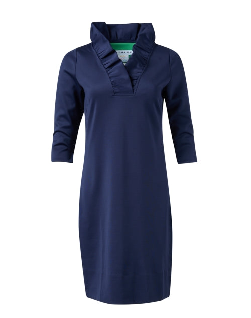 Gretchen Scott Ruffle Neck Dress Navy / XXL