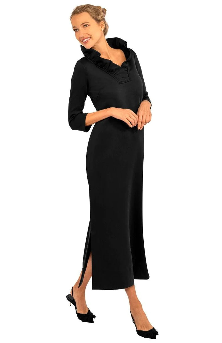 Gretchen Scott Ruffle Neck Maxi Dress Black