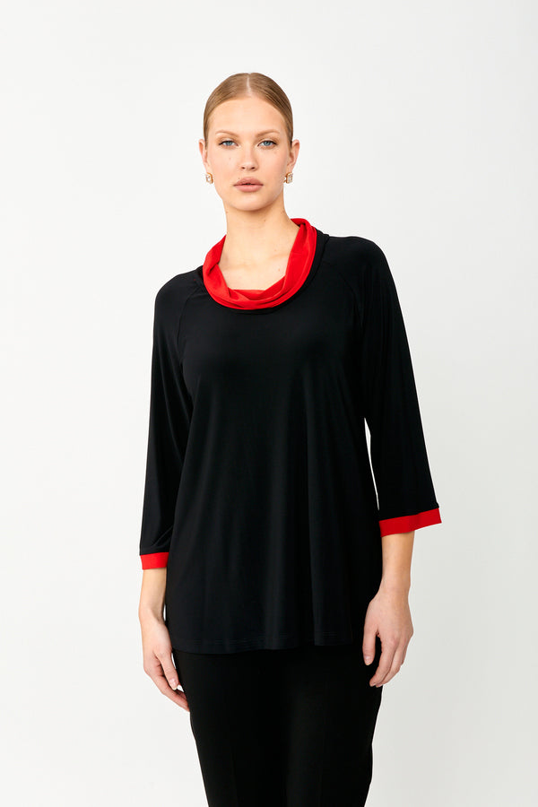 Joseph Ribkoff Cowl Neck Top Black/Red