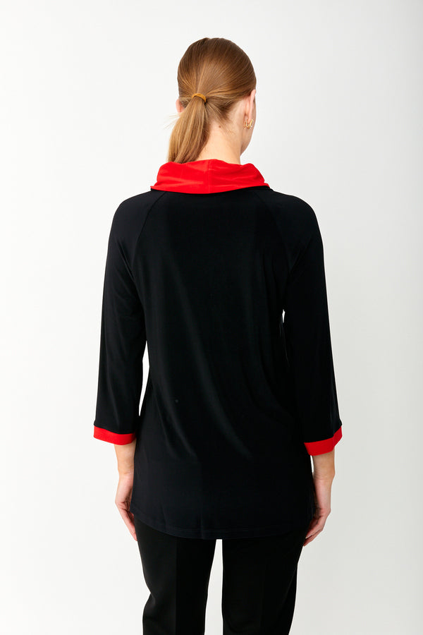 Joseph Ribkoff Cowl Neck Top Black/Red