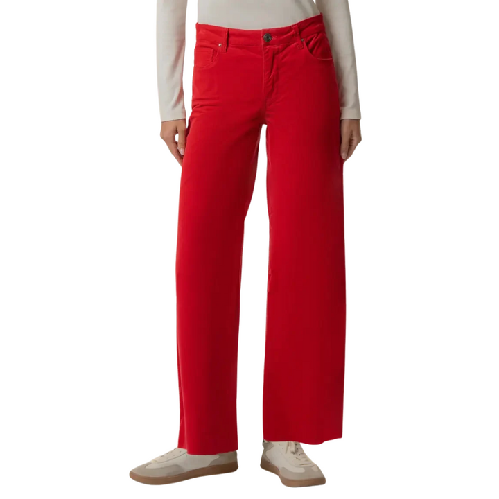 KUT Meg High Rise Wide Leg Ruby Red Cord