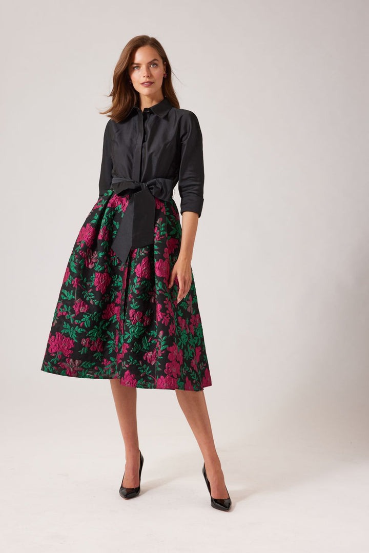 Teri Jon Floral Jacquard Shirt Waist Dress