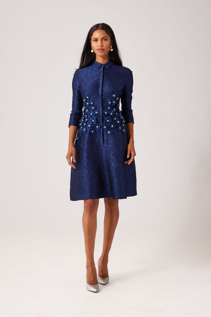 Teri Jon Jewel Appliques Shirt Dress