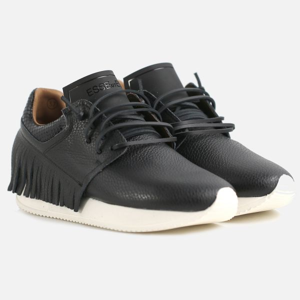 EsseutEsse Black Leather Fringe Sneaker